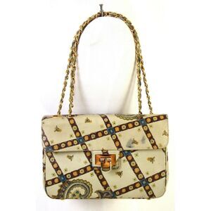 VTG MORRIS MOSKOWITZ MULTI PRINT GENUINE LEATHER FLAP CHAIN STRAP SHOULDER BAG